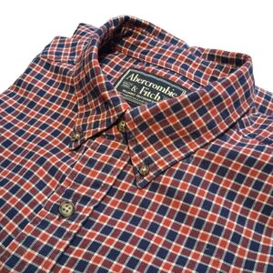 Vintage 90's Abercrombie & Fitch Red and Navy Button-Down Shirt Men's L